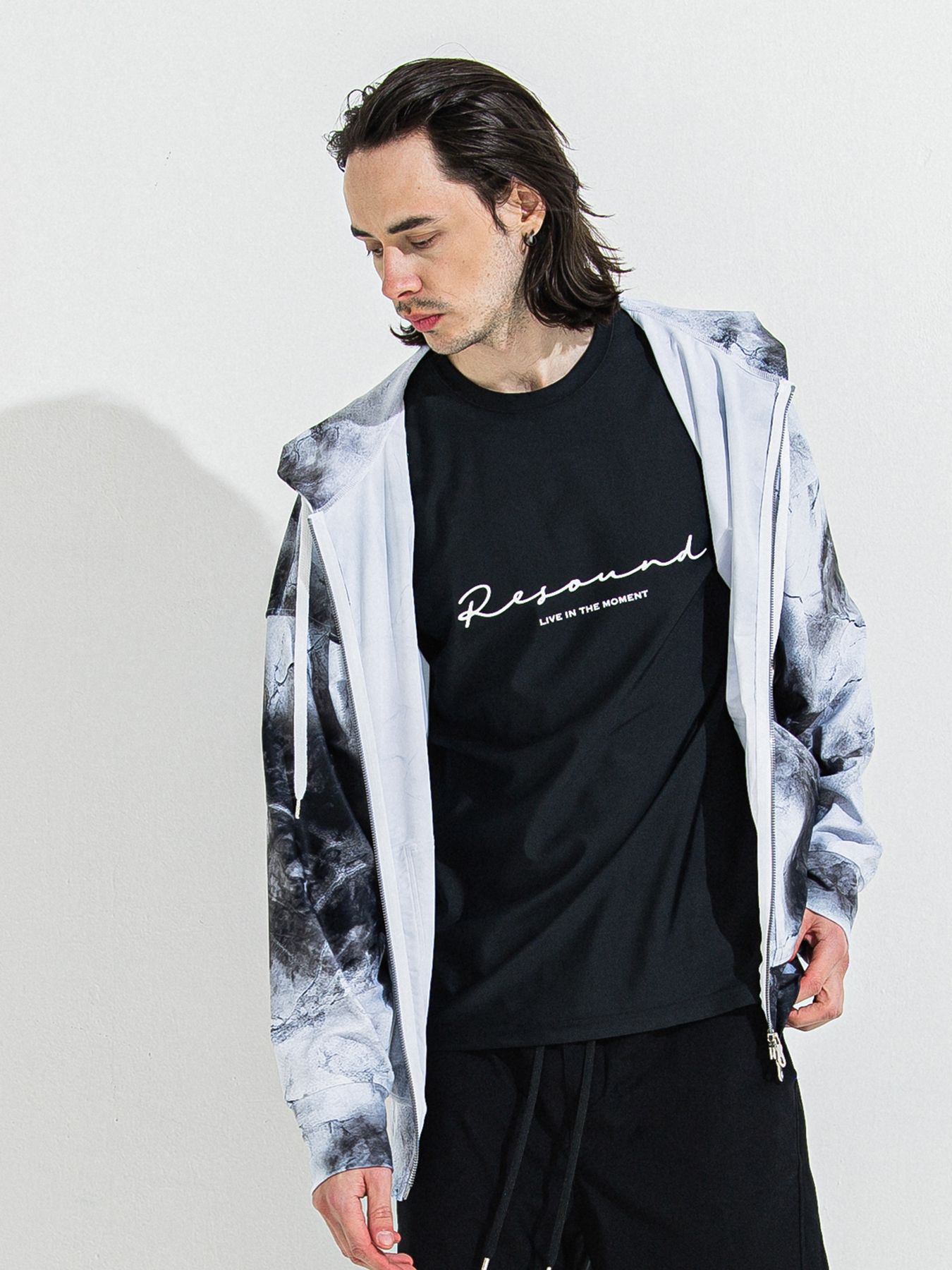 【予約品】RASH OVER ZIPUP HOODIE / ラッシュガード オーバーサイズジップアップパーカー / マーブルホワイト