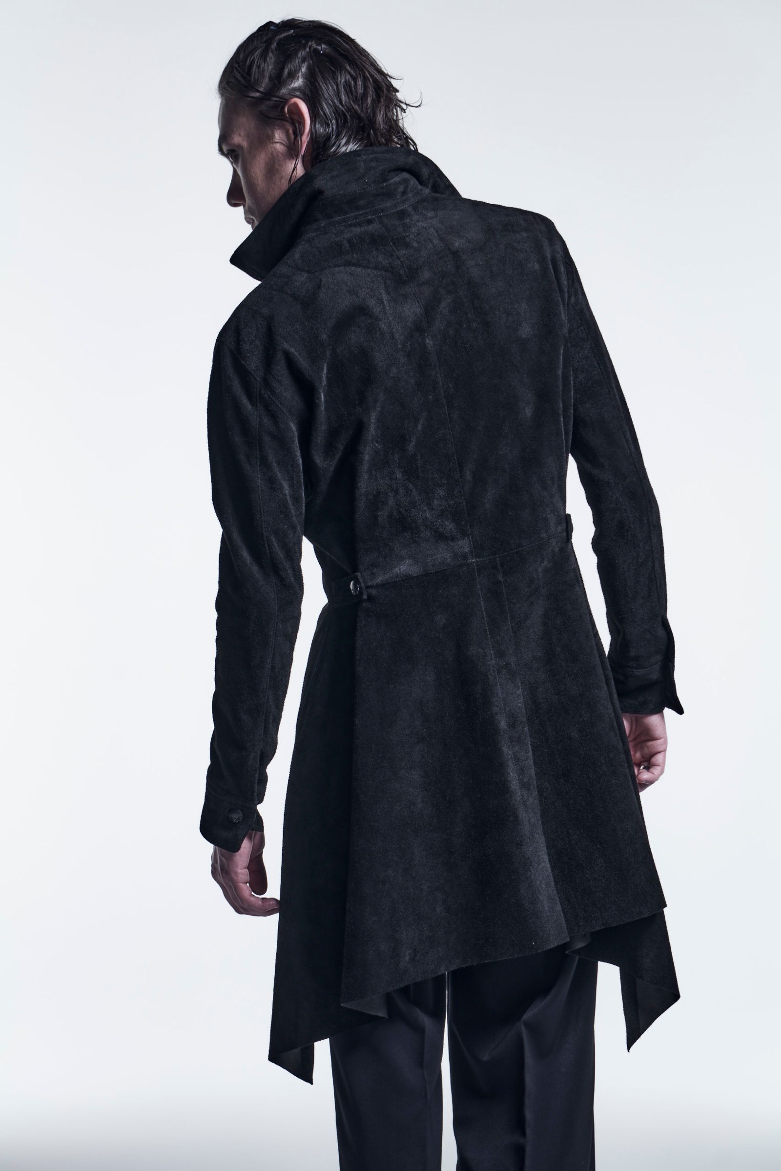 PinTuckLeatherFlareShirts SuedeCowLeather / Black 【kiryuyrik】