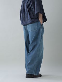 【予約品 5月6日(水) 締切】USN-DENIMTROUSERS aged / ユーズド加工 デニムミリタリーパンツ / インディゴ × 生成りステッチ 淡