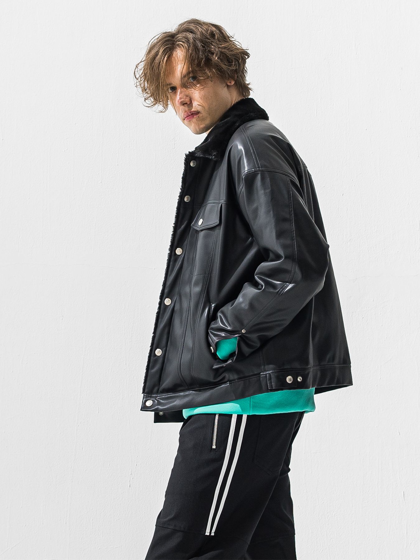 【予約品 9月6日(日) 締切】LEATHER FUR OVER G / レザー ファー オーバー Gジャン / ブラック