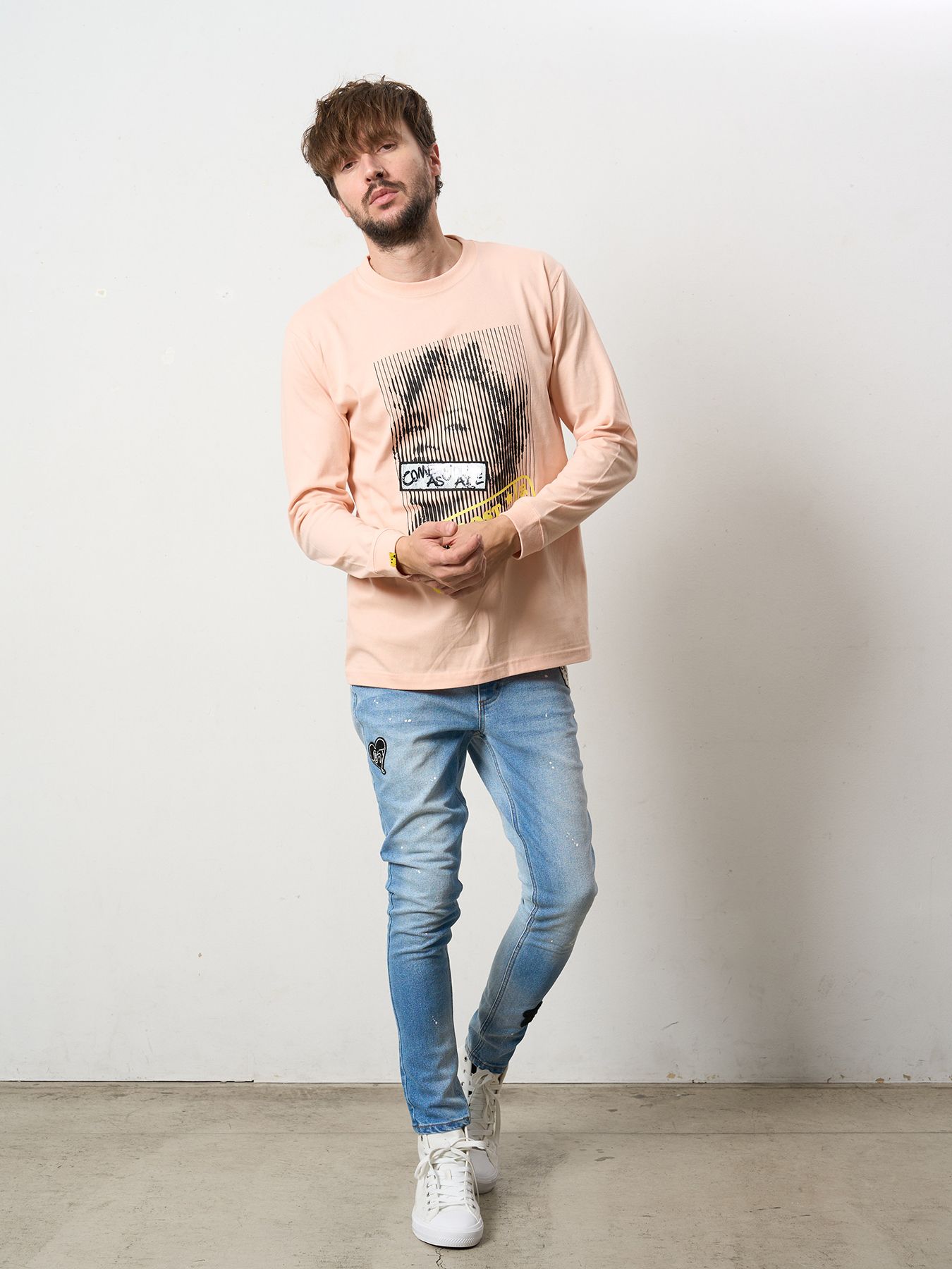 【予約品 5月8日(木) AM10時 締切】 5.6ozコットン天竺 LOST HEARTS シークインLS Tシャツ / ペールピンク