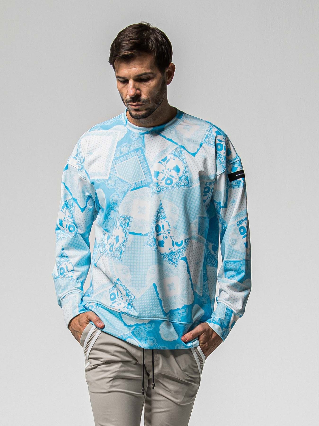 【予約品 8月31日(日) 締切】PAISLEY BACK FLEECE DROP TRAINER / ペイズリー バックフリース ドロップショルダートレーナー / ブルー