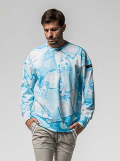【予約品 8月31日(日) 締切】PAISLEY BACK FLEECE DROP TRAINER / ペイズリー バックフリース ドロップショルダートレーナー / ブルー