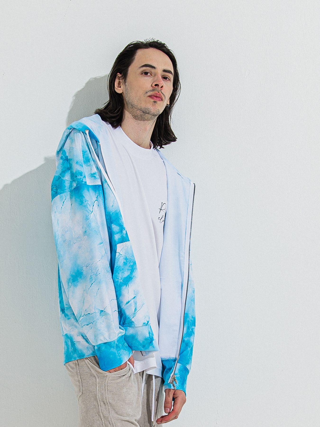 【予約品 】RASH OVER ZIPUP HOODIE / ラッシュガード オーバーサイズジップアップパーカー / マーブルブルー