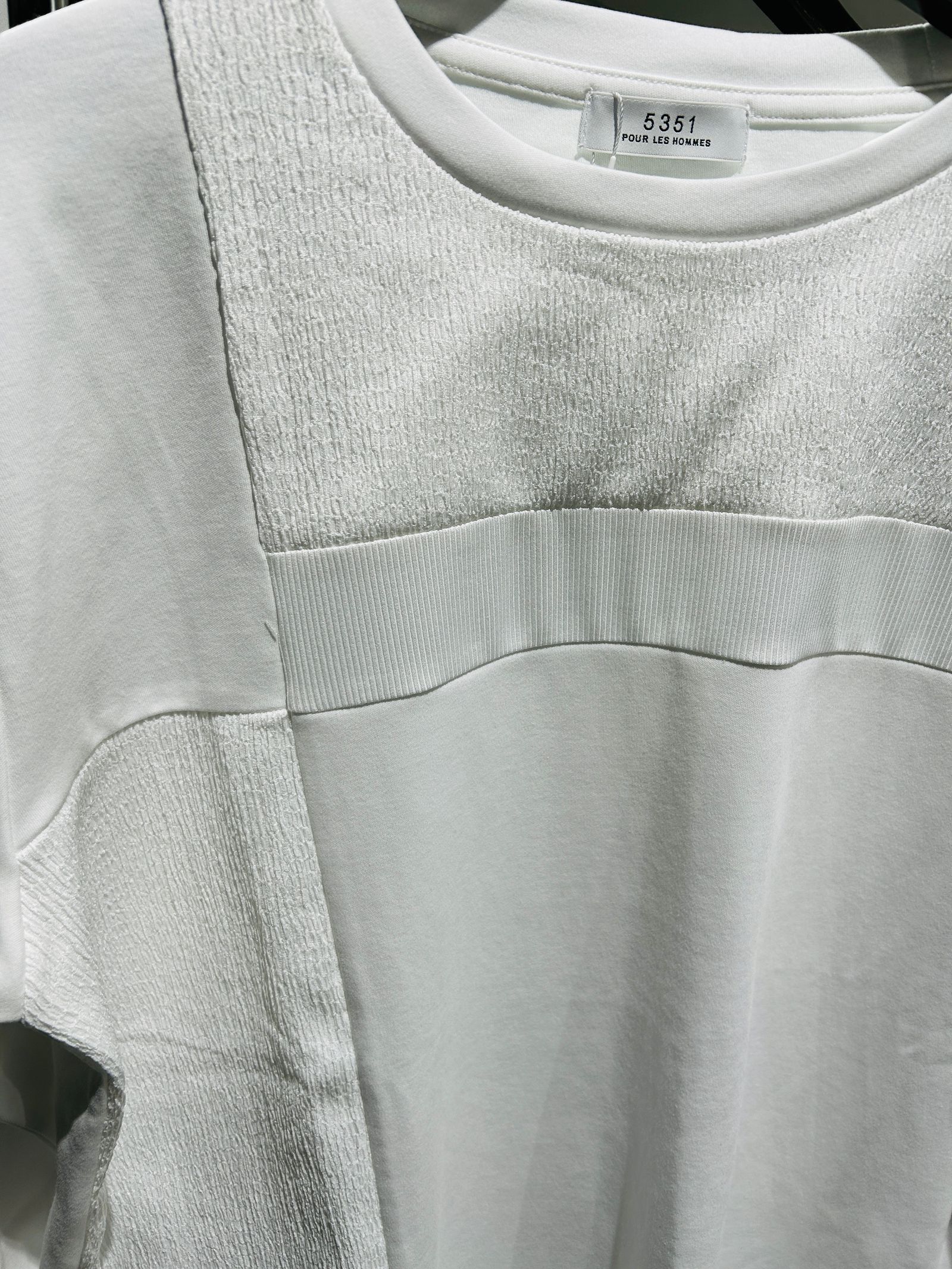 3素材コンビネーション 長袖 TシャツWHITE【5351 POUR LES HOMMES】