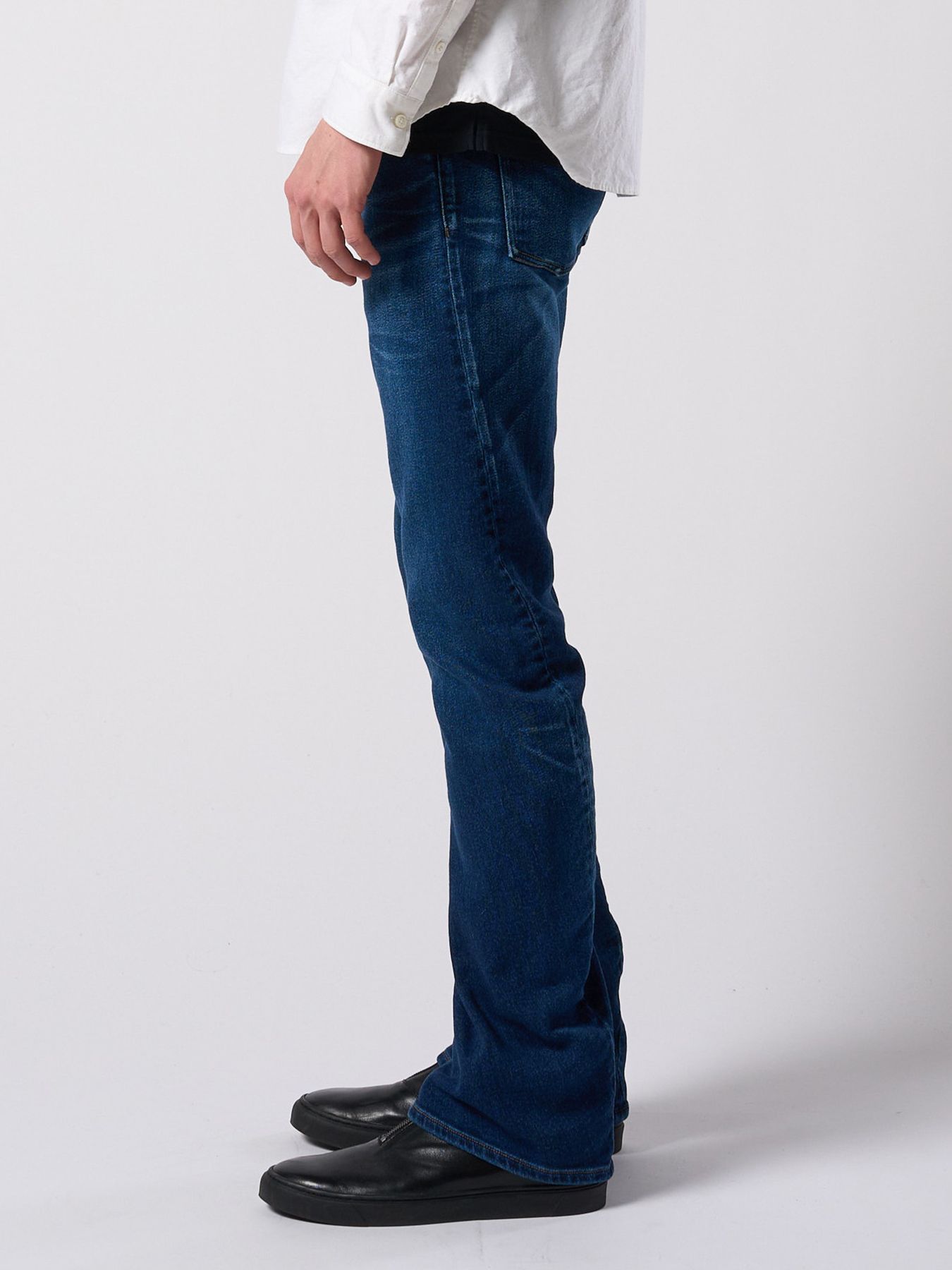 【予約品 4月19日(日) 18時締切】denim jersey 3D banana flare pants / デニムジャージー 3D バナナフレアパンツ / インディゴユーズド