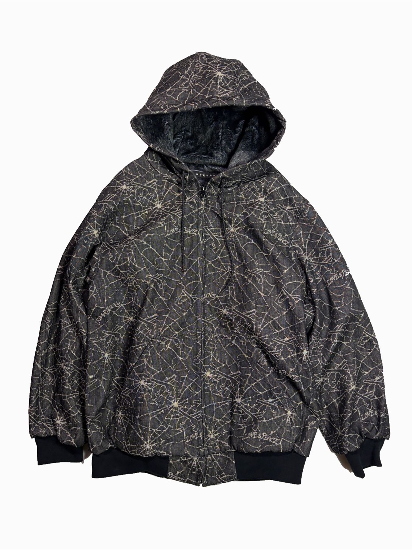 【予約品 3月9日(月) 18:00 締切】SPIDER JAQ HOODIE / リバーシブル スパイダー ジャガード ジップフーディ / ブラック