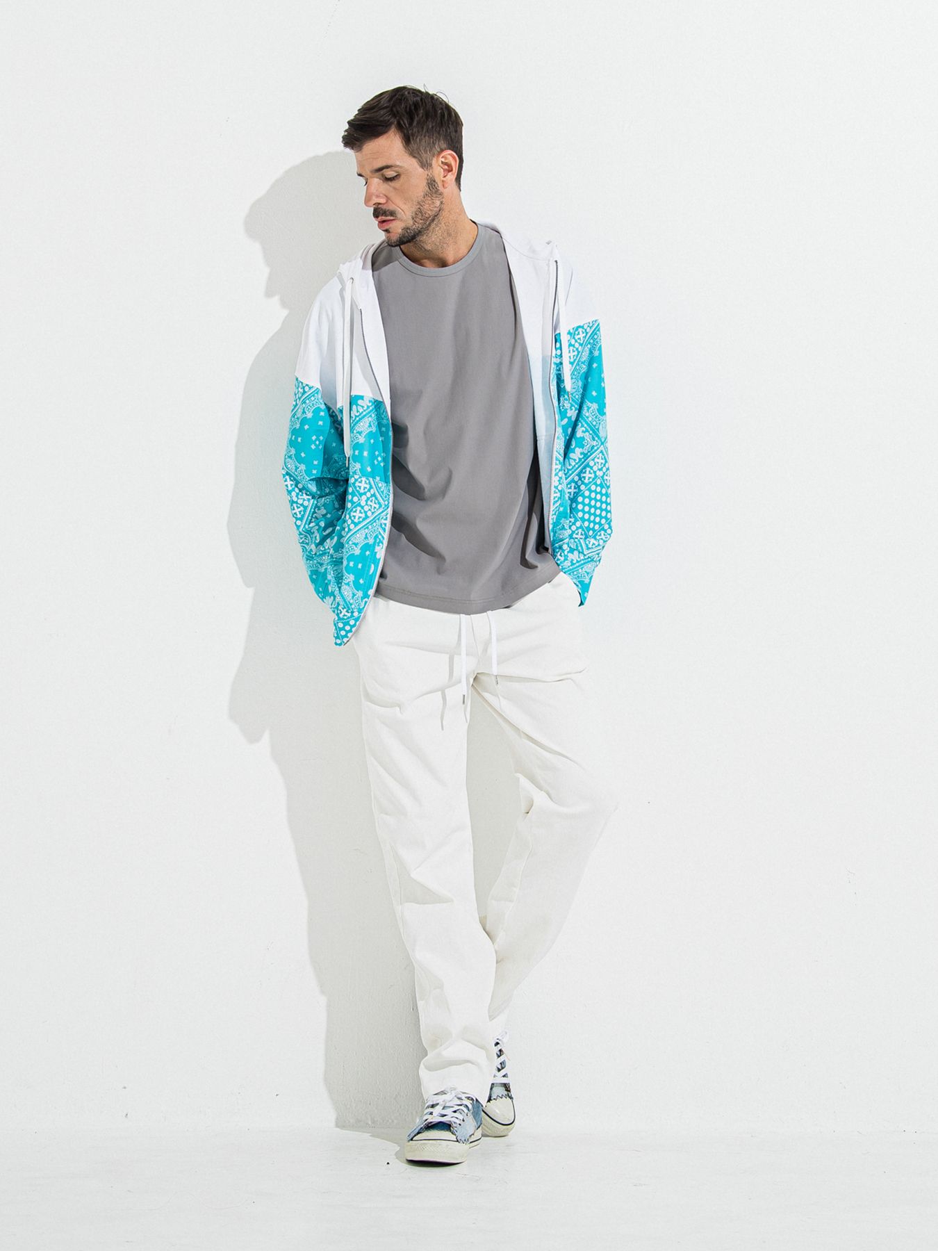 【予約品 】RASH OVER ZIPUP HOODIE / ラッシュガード オーバーサイズジップアップパーカー / バンダナブルーグリーン