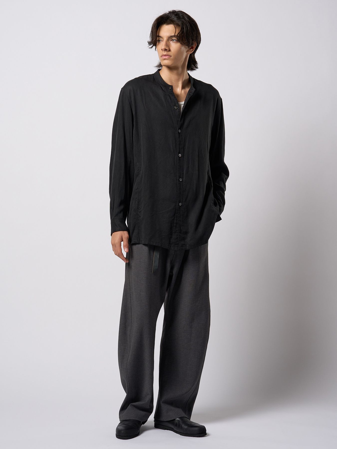 【予約品 9月23日(火) 締切】band collar shirt coat / バンドカラー シャツコート / ブラック