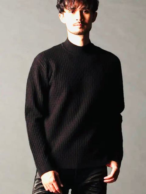 リンクスバスケットモックネックニットBLACK【NICOLE CLUB FOR MEN】