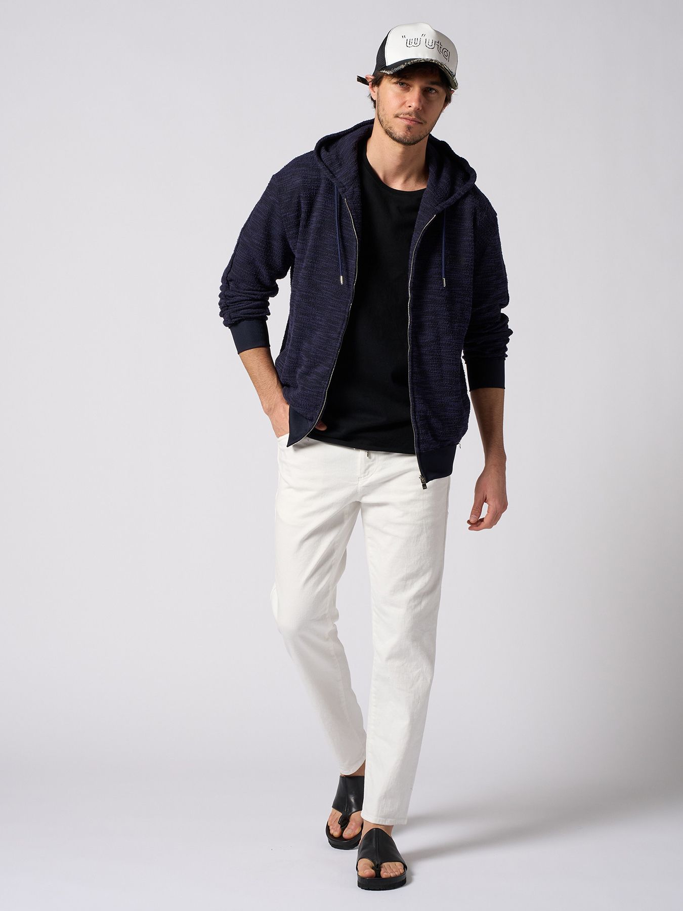 【予約品 1月25日(日) 締切】muta × wjk collection：knit jacquard relax parker / ニットジャガード リラックスパーカー / ネイビー