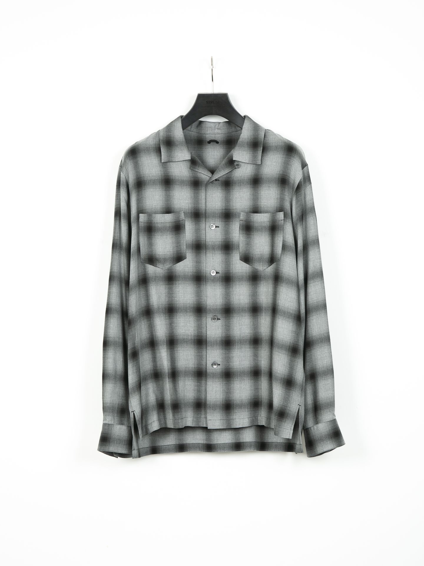 Rayon Twill Ombre Check L/S Open Collar Shirt / オンブレーチェック L/S 開襟シャツ / ブラック