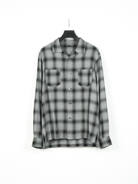 Rayon Twill Ombre Check L/S Open Collar Shirt / オンブレーチェック L/S 開襟シャツ / ブラック