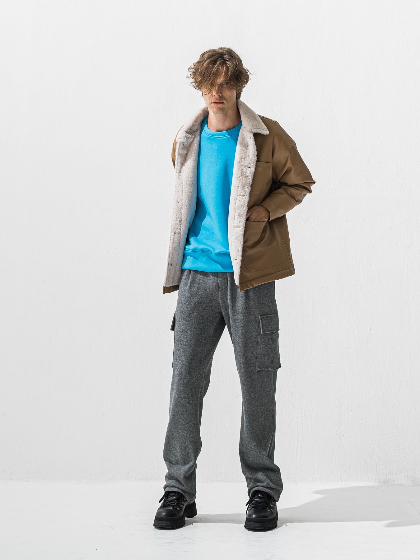 【予約品 9月6日(日) 締切】PIN ST RC VELOURS FLEECE DROP TRAINER / ピンストライプロゴ 裏起毛 ルーズトレーナー / ブルー