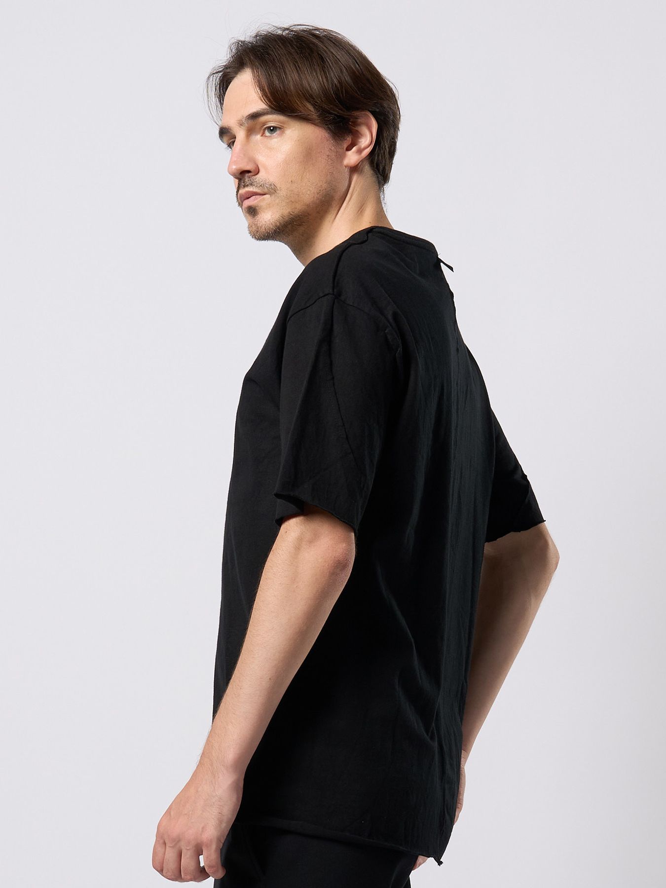 【予約品 9月23日(火) 締切】wide cut-off crew-neck S/S / ワイド カットオフ クルーネック ショートスリーブ / ディープブラック
