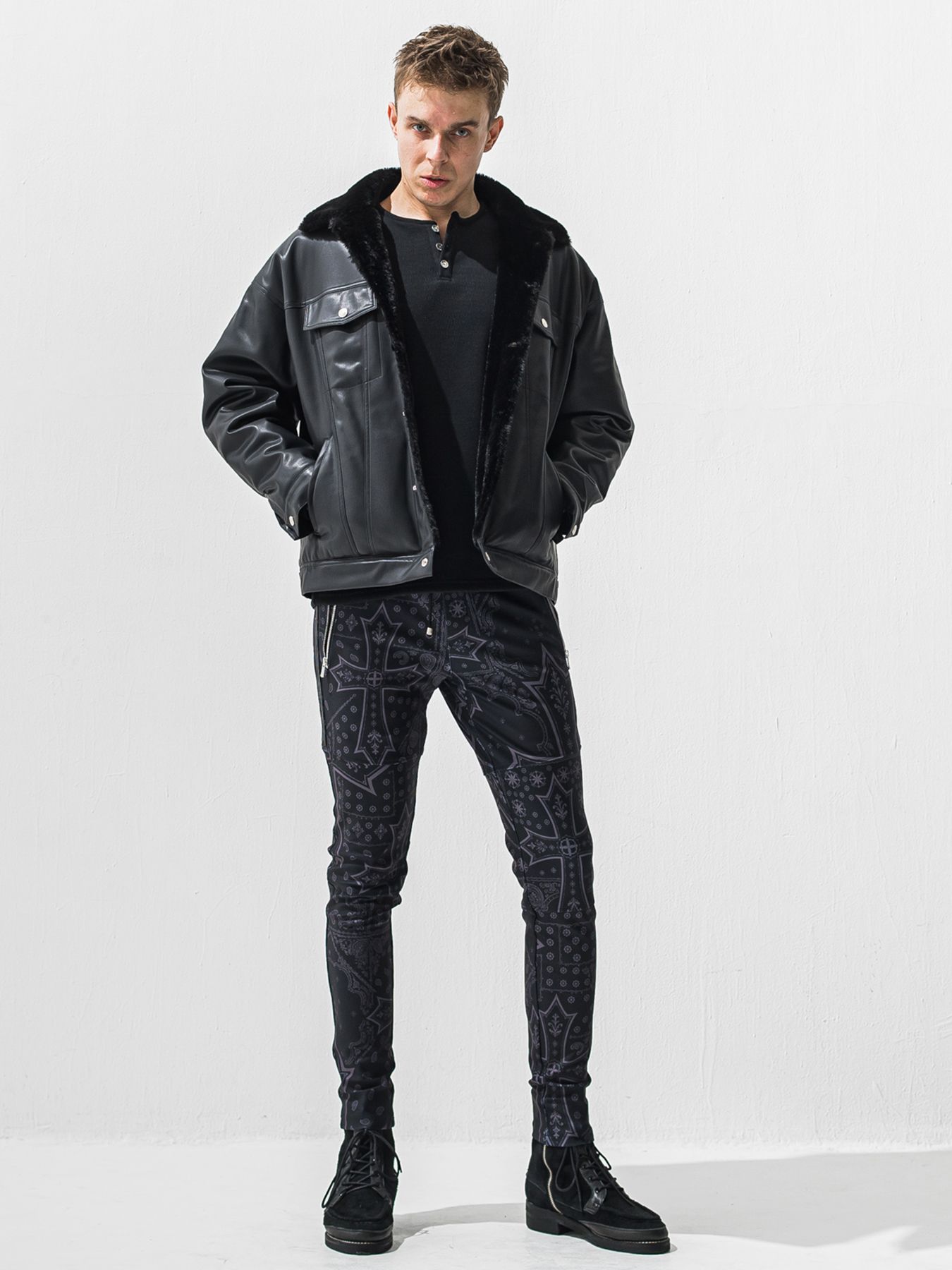 【予約品 9月6日(日) 締切】LEATHER FUR OVER G / レザー ファー オーバー Gジャン / ブラック
