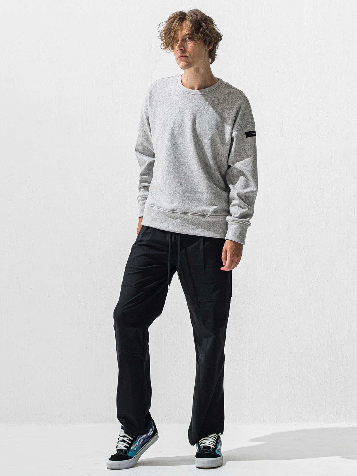 【予約品 9月6日(日) 締切】PIN ST RC VELOURS FLEECE DROP TRAINER / ピンストライプロゴ 裏起毛 ルーズトレーナー / グレー