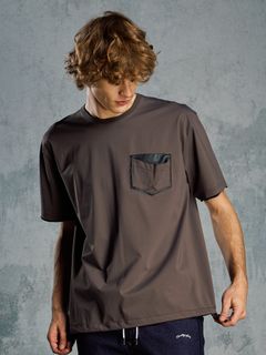 【予約品 1月25日(日) 締切】drawstring leather pocket S/S / ドローストリング レザーポケット ショートスリーブ / チャコール