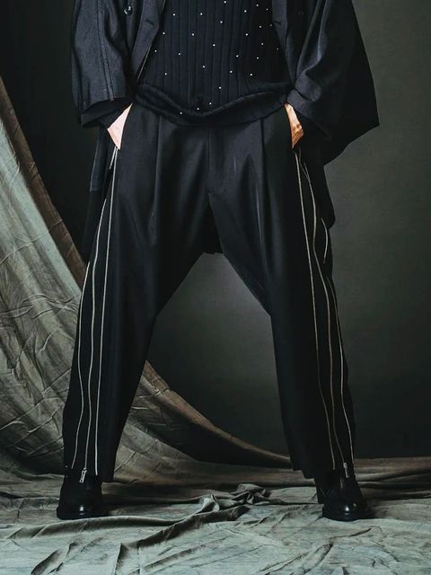 サイドZIPイージーワイドトラウザーズ/ ブラック【NOID.】