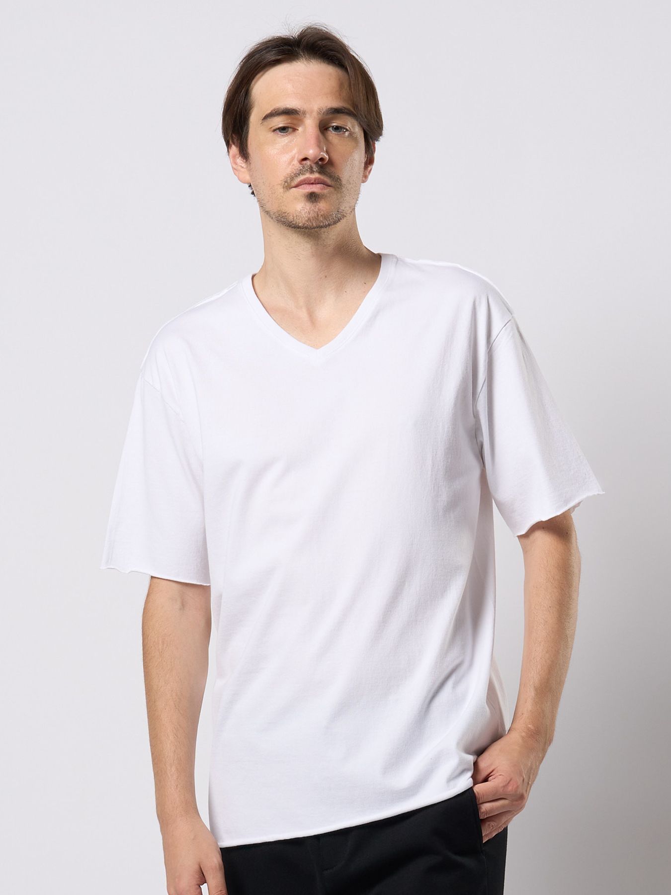 【予約品 9月23日(火) 締切】wide cut-off V-neck S/S / ワイド カットオフ Vネック ショートスリーブ / ホワイト