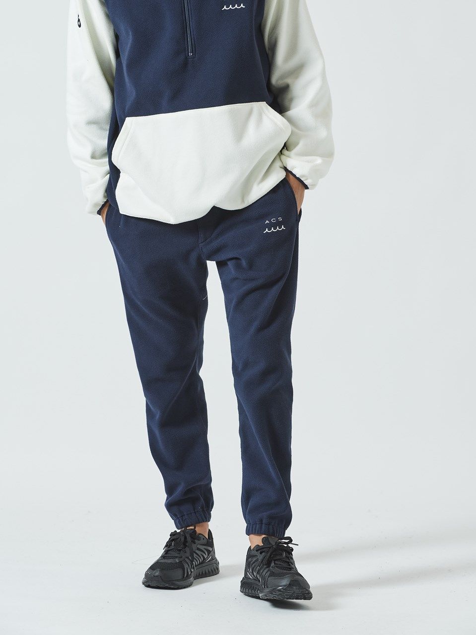 muta Stretch Fleece Pant / フリースパンツ/ ネイビー・ホワイト 【Acanthus×muta】