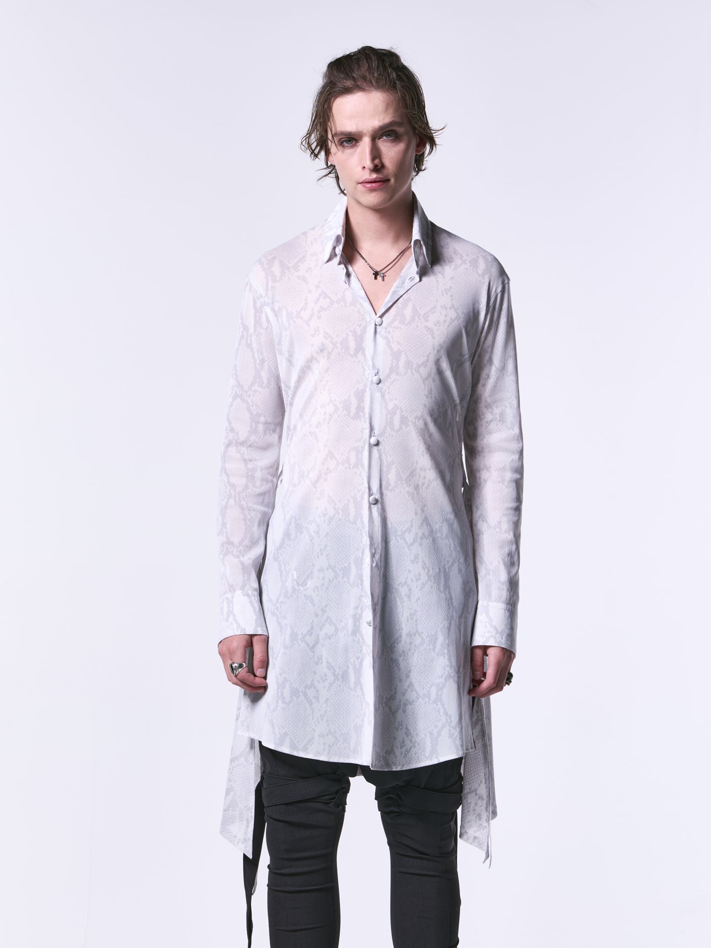 《予約品1月13日 10時締め》 FlareShirt / メッシュフレアシャツ / ホワイトパイソン
