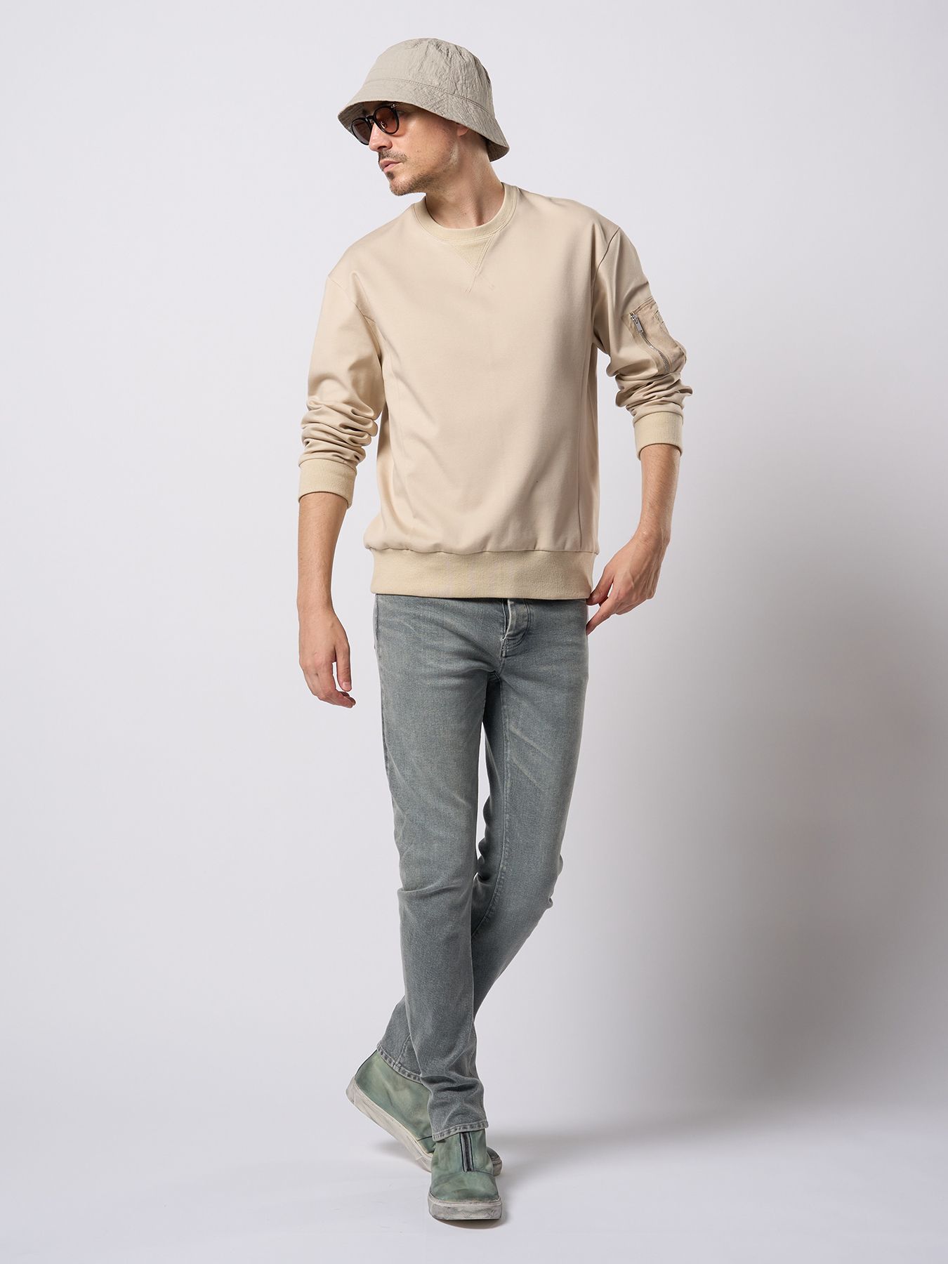 【予約品 9月23日(火) 締切】utility pocket sweatshirt / ユーティリティー ポケット スウェットシャツ / ライトベージュ
