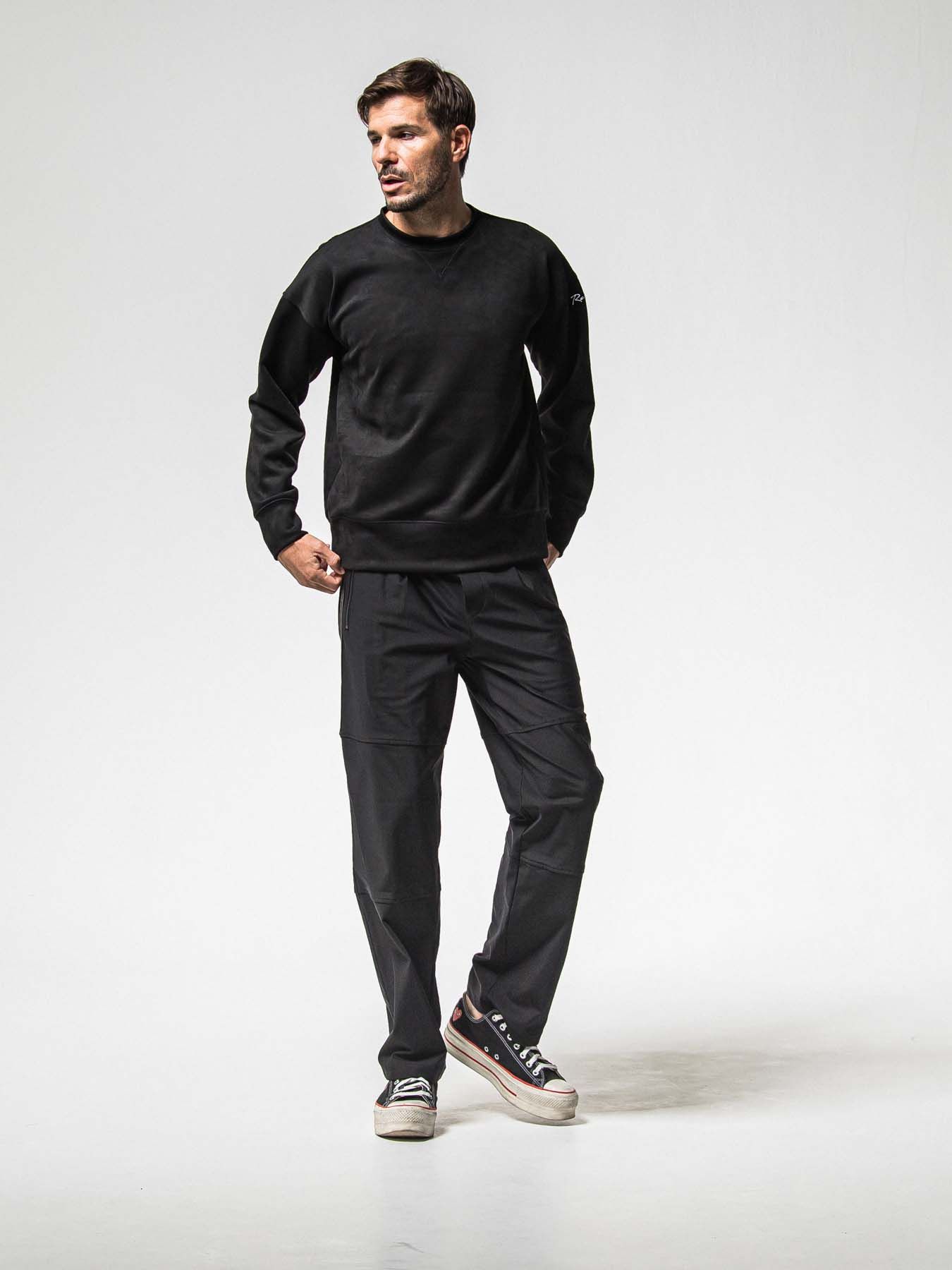 【予約品 8月31日(日) 締切】SUEDE DROP TRAINER / スウェード ドロップショルダートレーナー / ブラック