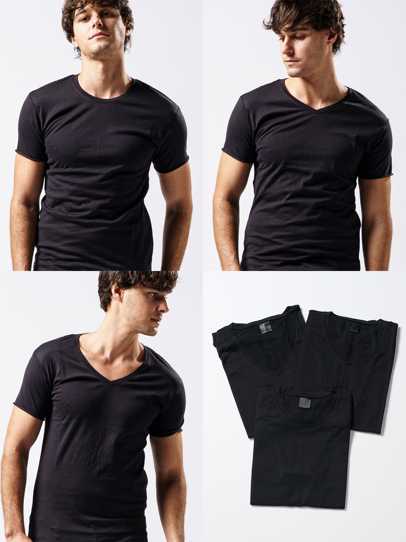 【予約品 1月25日(日) 締切】3 in pack-T S/S / 3インパック ショートスリーブ Tシャツ / ブラック / クルーネック、Vネック、ディープVネック