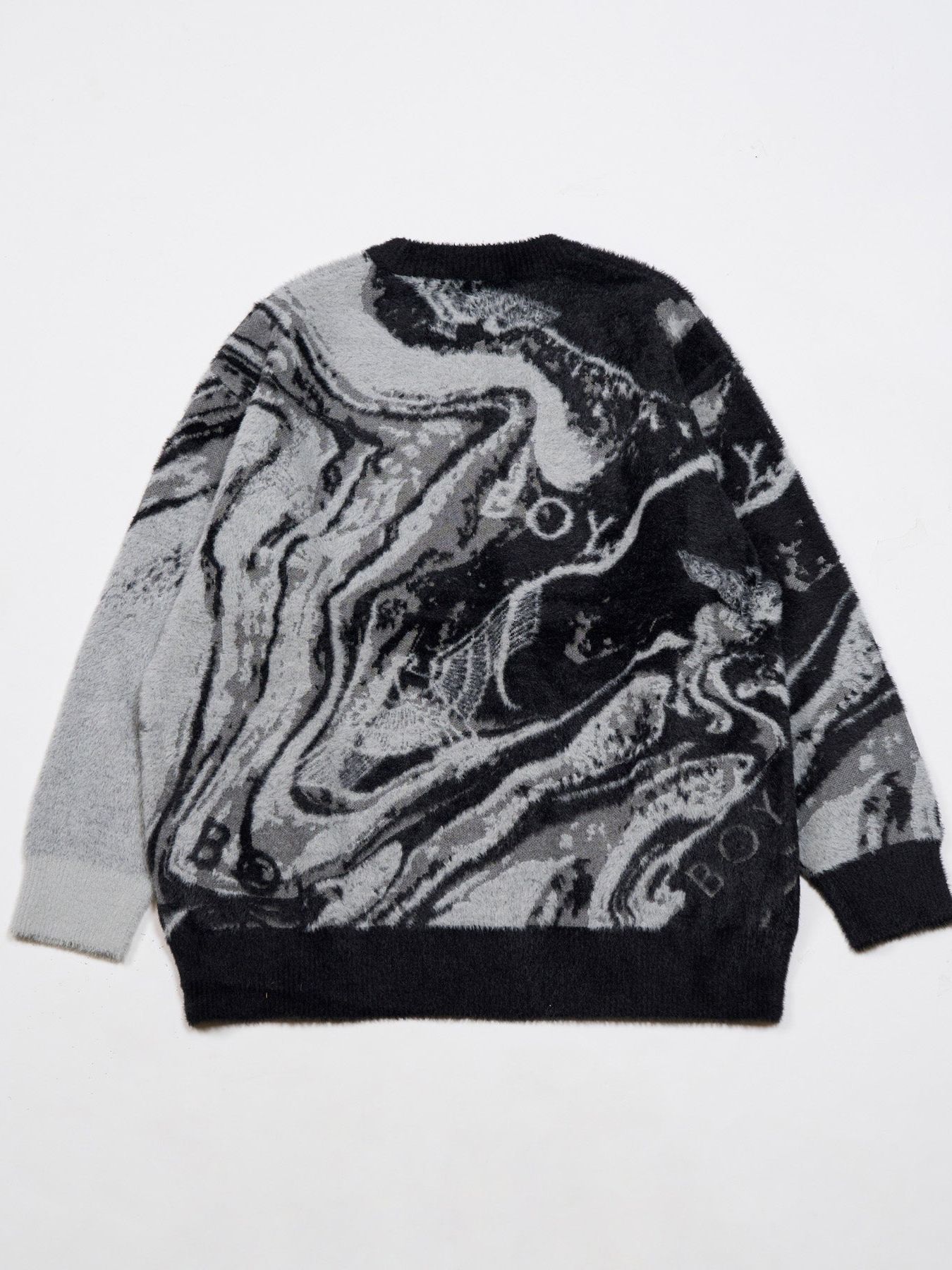 BOY MONOTONE SHAGGY JACQUARD KNIT / ジャガードニット / ブラック