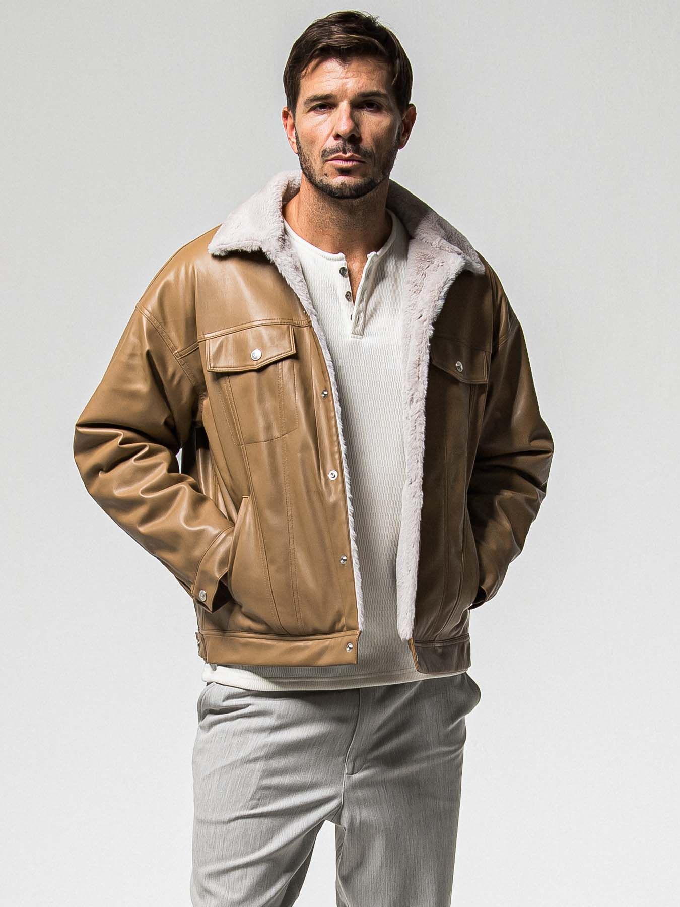 【予約品 8月31日(日) 締切】LEATHER FUR OVER G / レザーファーオーバーGジャケット / キャメル
