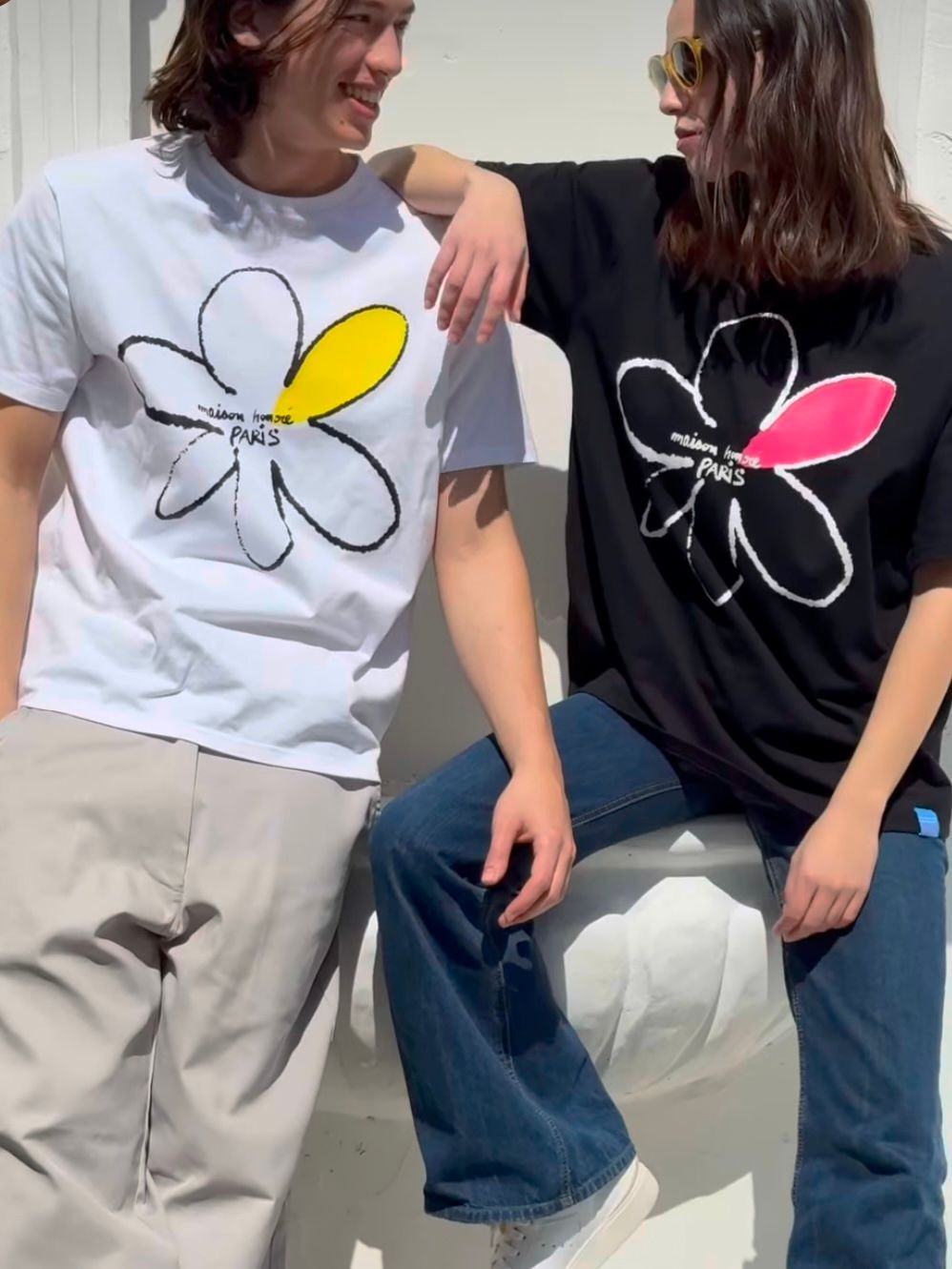 フローレント プリント T-Shirt / ブラック×ピンク 【メゾン・オノレ パリ】