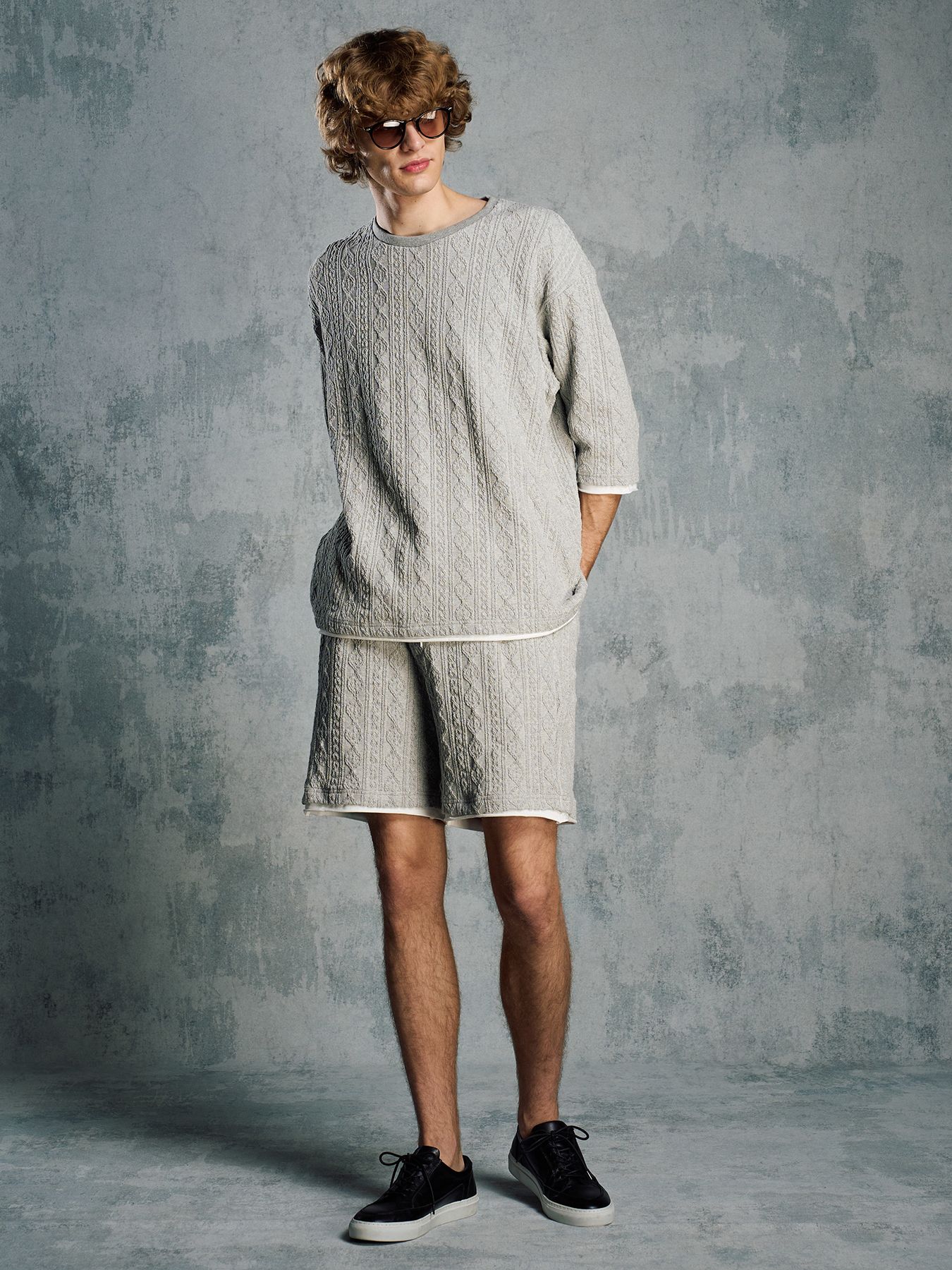 【予約品 1月25日(日) 締切】jacquard summer knit shorts / ジャガード サマーニット ショーツ / 杢グレー