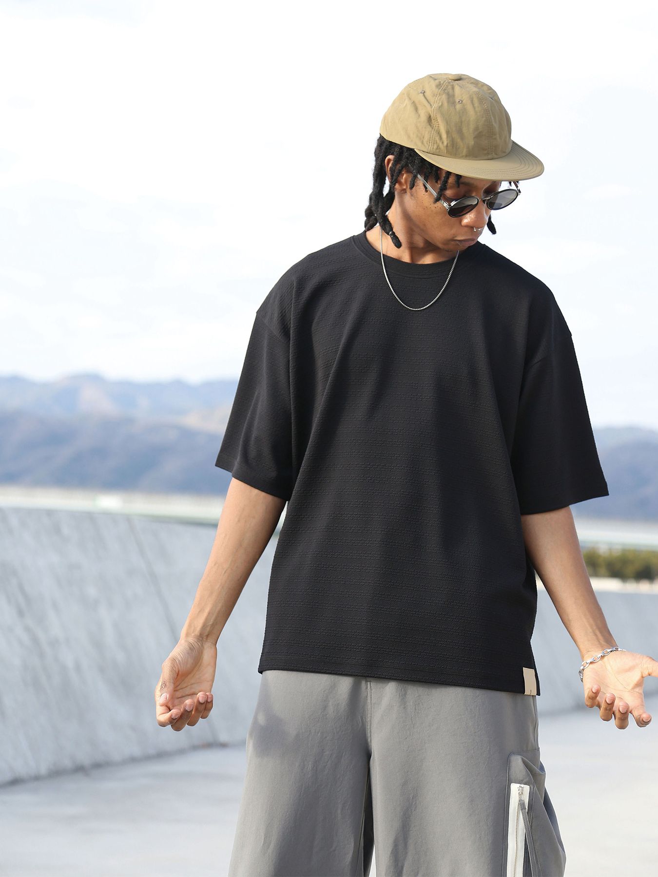 KNIT-BORDER CUTSEW / ニットボーダーカットソー / ブラック【QUOLT】