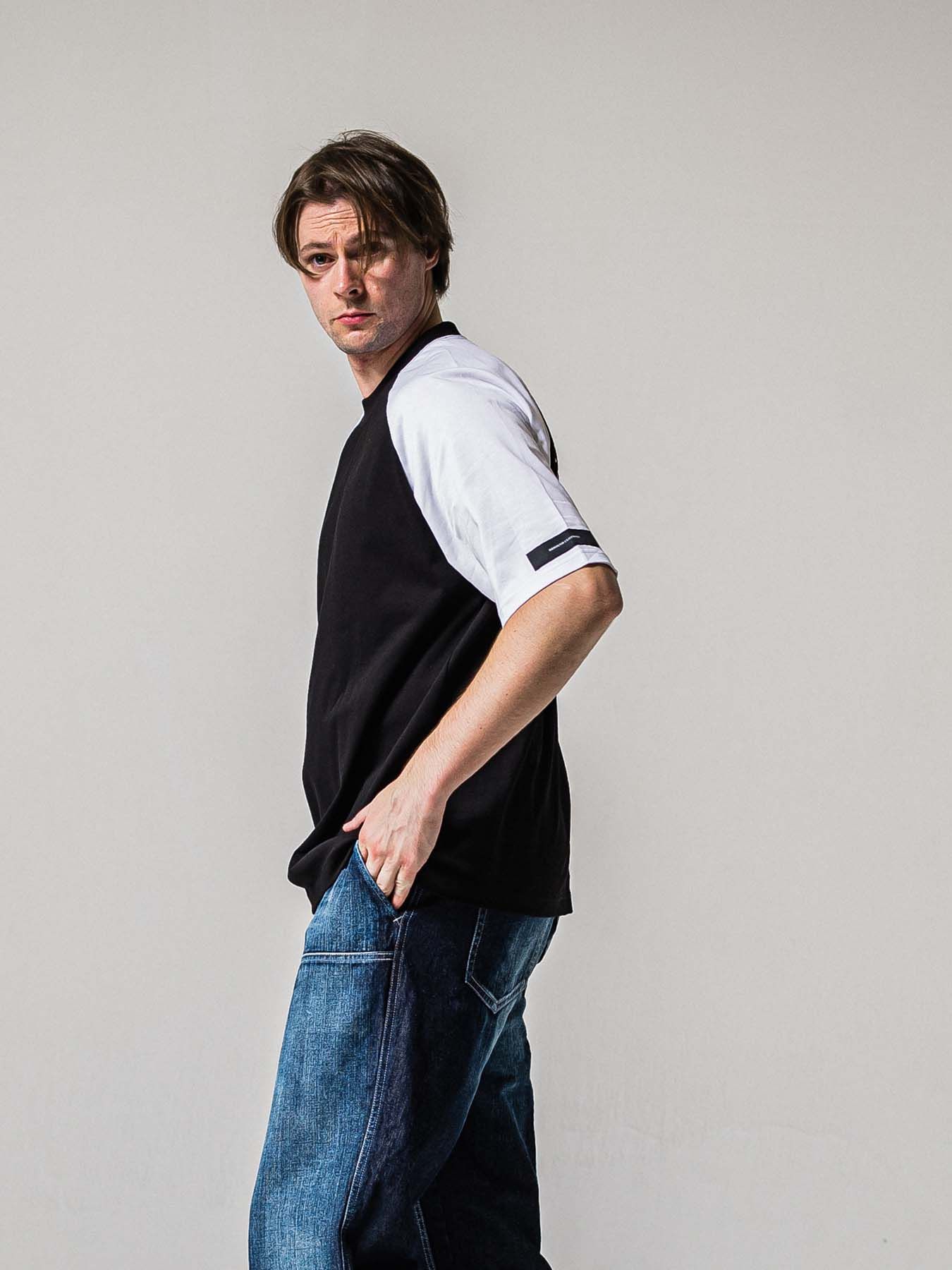 【予約品 11月16日(日) 締切】BACK RC RAGLAN OVER TEE / バックロゴ ラグランスリーブ オーバーTシャツ / ブラック×ホワイト