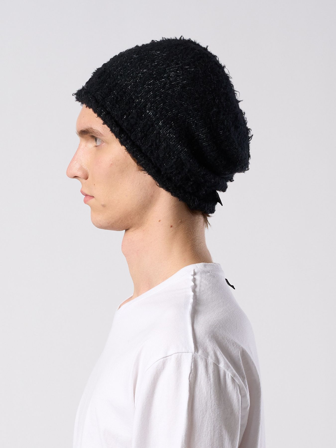 【予約品 4月19日(日) 18時締切】fancy yarn roll beanie / バルーン型ニットキャップ / ブラック