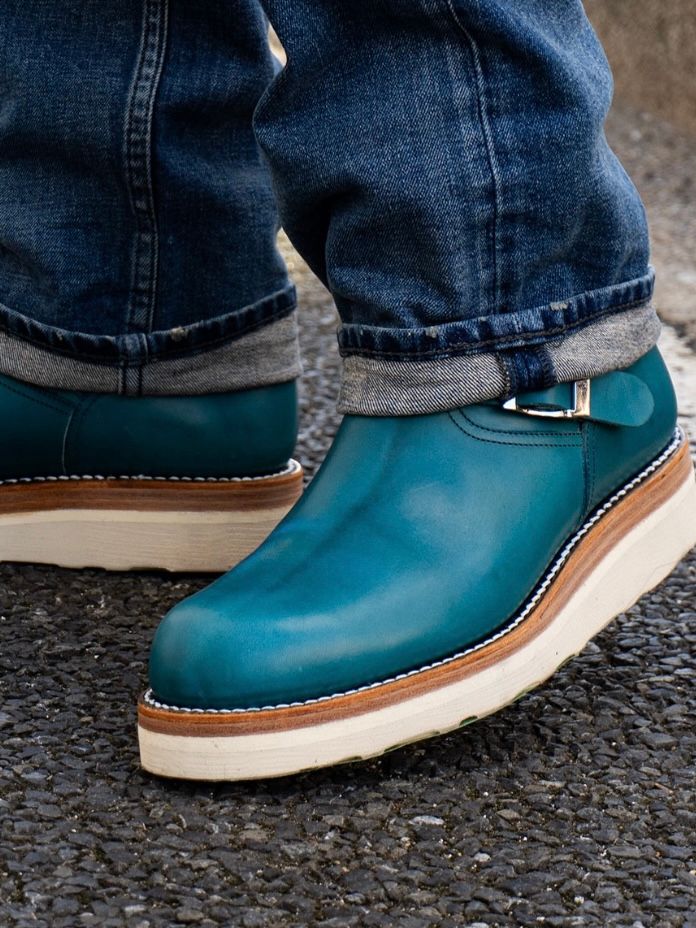 【予約】イタリアン ダブルショルダー ショートエンジニアブーツ  STB010-01 [ ：MATILDA （マチルダ）]  COLOR：TURQUOISE（【STRUM】