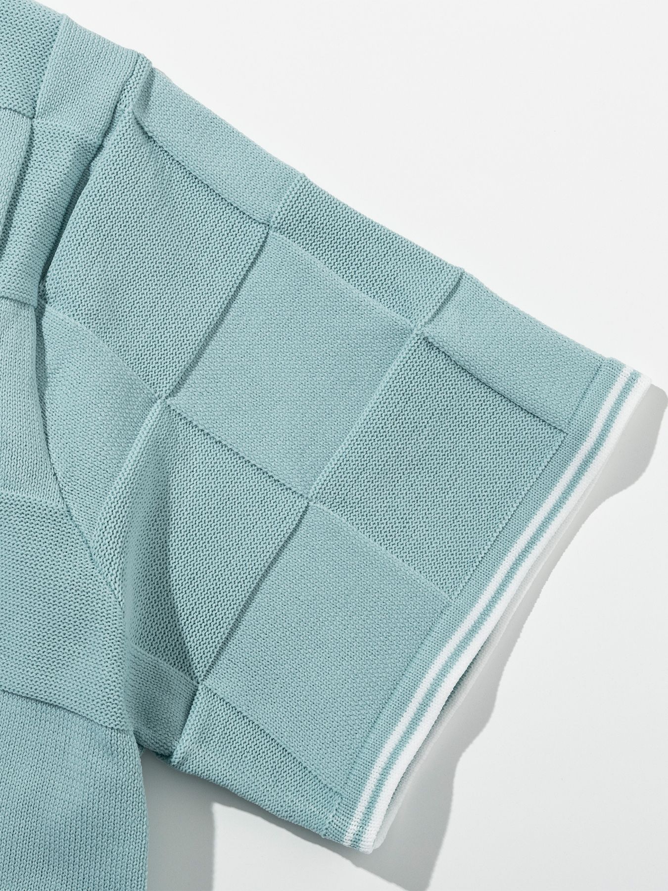 ブロックニット半袖ポロシャツ / サックス