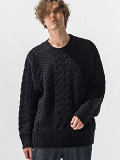 【予約品 9月6日(日) 締切】CABLE LAW SWEATER / ケーブル編みローゲージセーター / ブラック