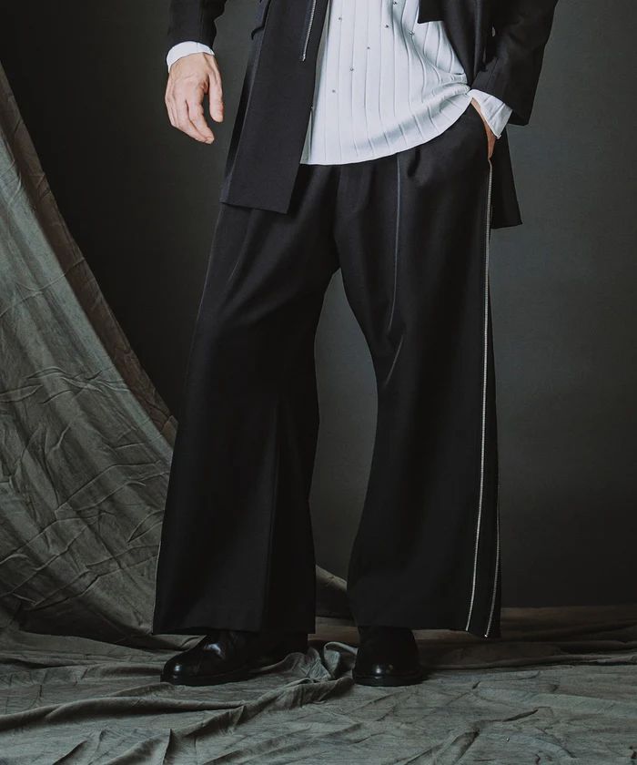 サイドZIPイージーワイドトラウザーズ/ ブラック【NOID.】