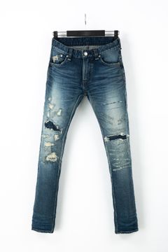 12.5oz オーガニックコットン ストレッチデニム タイトストレート クラッシュ+リペア / INDIGO 【STRUM】