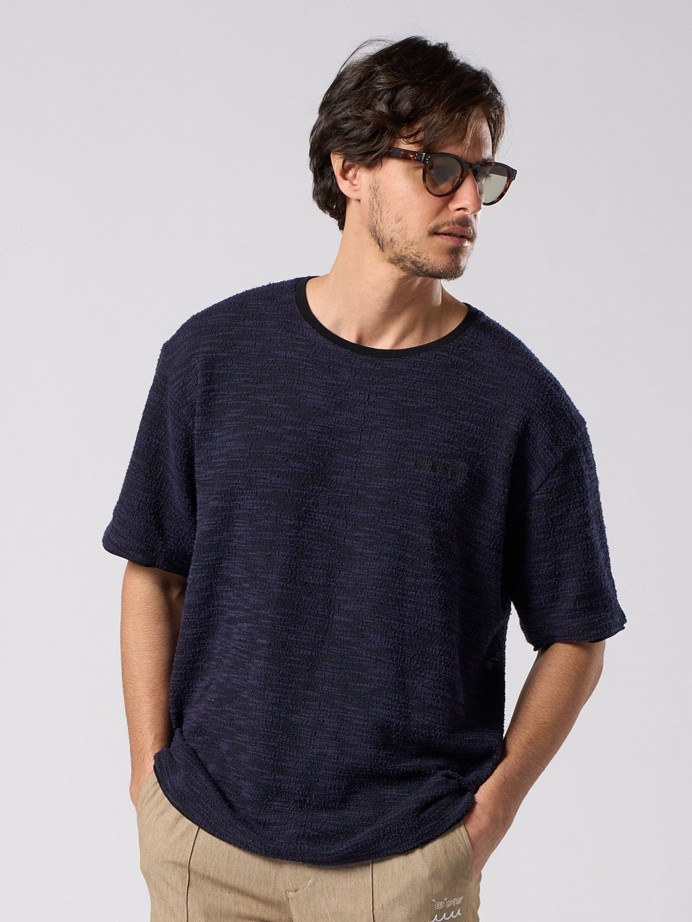 【予約品 1月25日(日) 締切】muta × wjk collection：knit jacquard relax S/S / ニットジャガード リラックスショートスリーブ / ネイビー