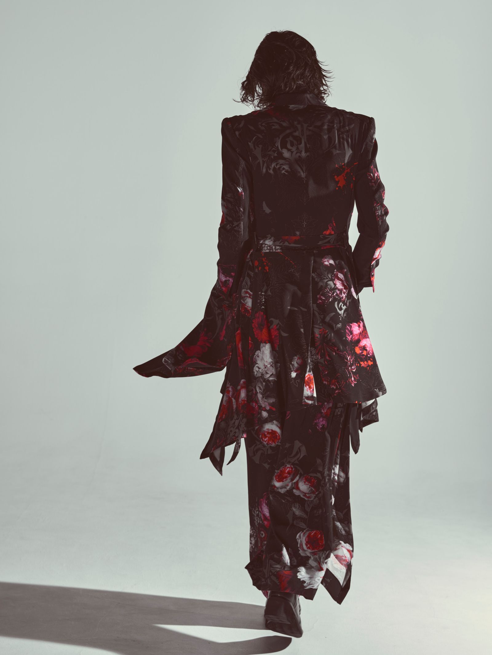 【予約品 6月29日(月) 締切】Goth Flora Suede Satin Flare Jacket / フレアジャケット / ブラック