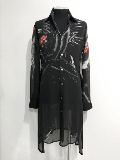 コラボ VAMPIRE FlareShirtプリントフレアロングシャツ ブラック【kiryuyrik featuring TAKAMIZAWATOSHIHIKO】