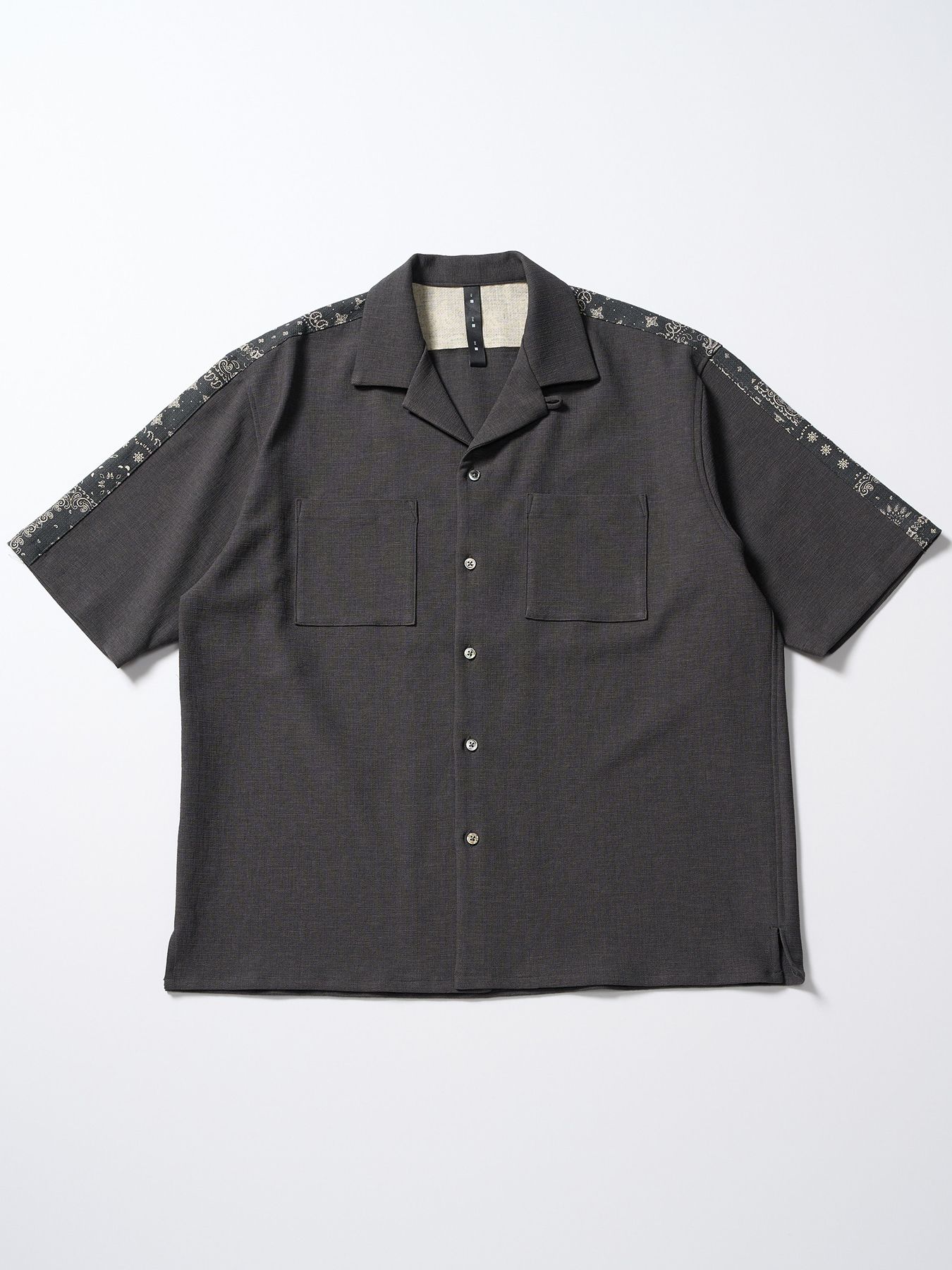 【予約品 1月25日(日) 締切】bandana print panel open shirt / バンダナプリントパネル オープンカラーシャツ / ブラック