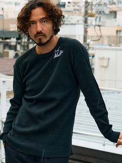 【予約品 5月8日(木) AM10時 締切】 ヘビーコットンワッフル ロゴ＆ハート刺繍 LS サーマル / ブラック