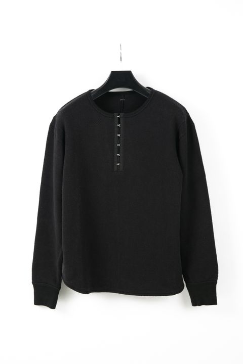 ローゲージストレッチ カノコダブル ジャージ ヘンリーネックTシャツ / BLACK 【STRUM】