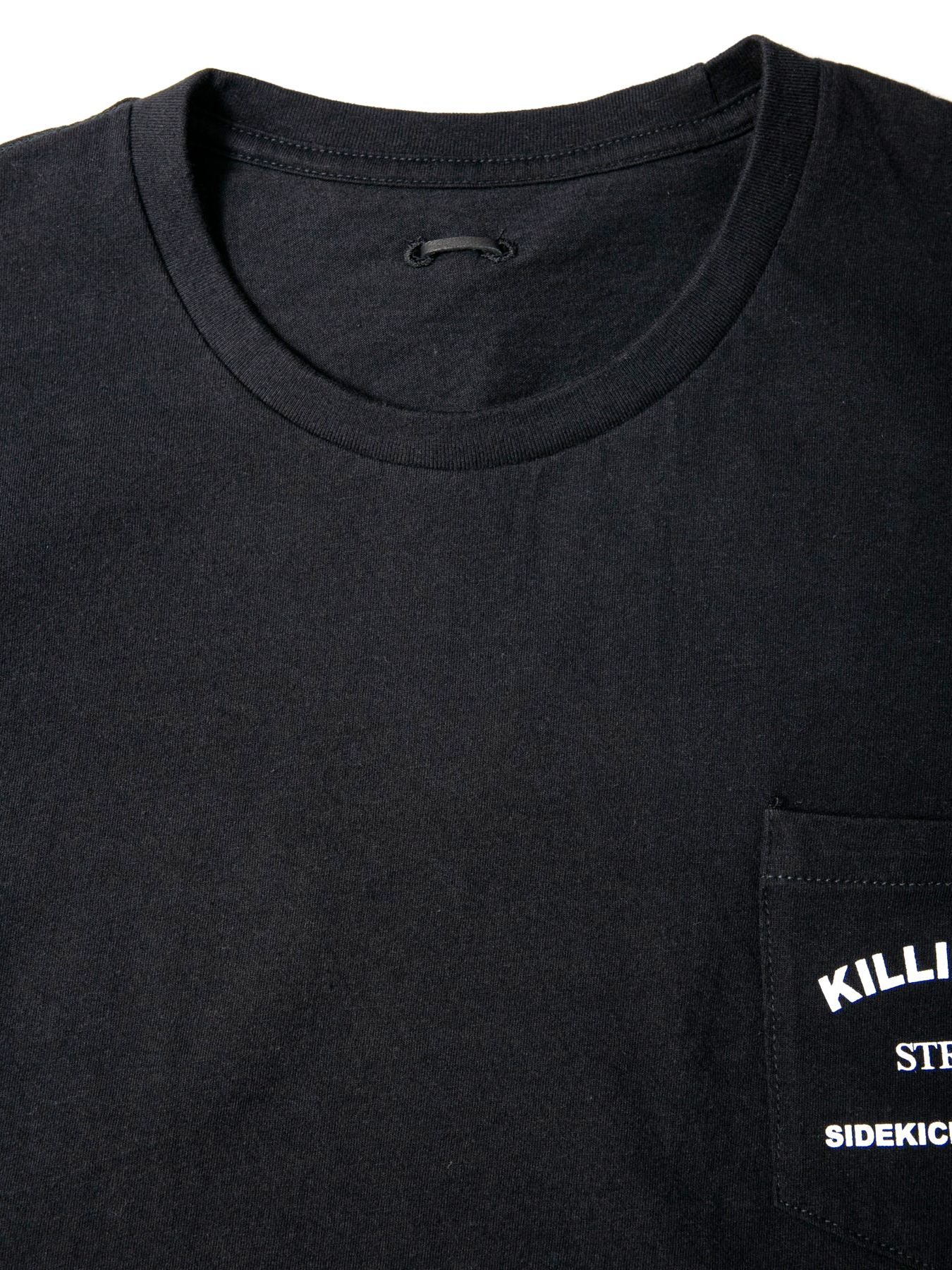 Natural Soft Cotton Chest Pocket Printed Crew Neck T-shirt / 30/-ナチュラルソフト天竺 胸ポケット クルーネック プリントTシャツ / ブラック