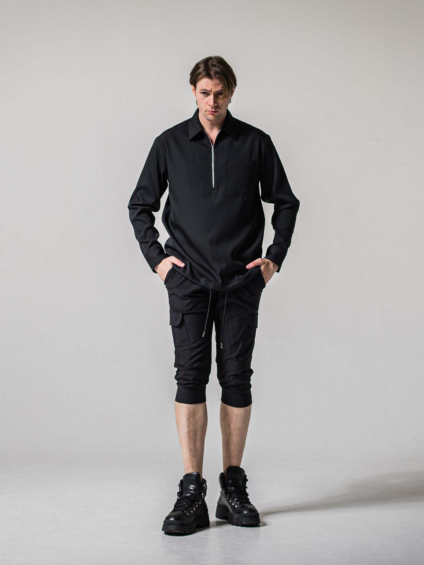 【予約品 11月16日(日) 締切】CARGO CROPPED PT / カーゴクロップド ジャージパンツ / ブラック