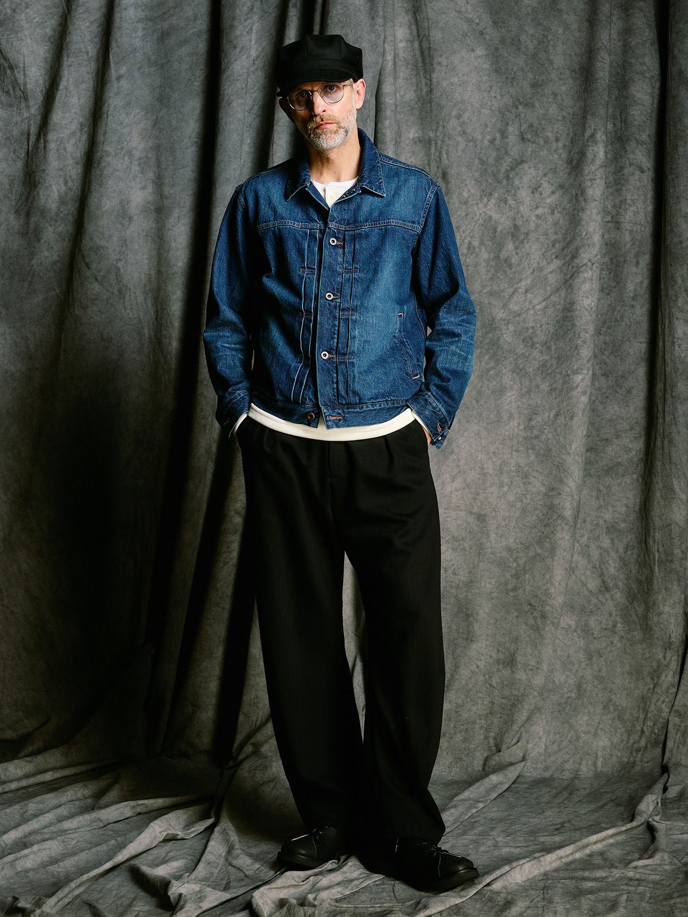 【予約品 4月19日(日) 18時締切】venetian stripe wide banana slacks / ヴェネツィアン ストライプ ワイドバナナスラックス / ブラック